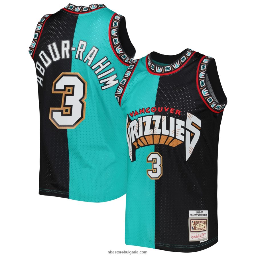 NBA JZ8F021834 vancouver grizzlies shareef abdur-rahim turquoise/black hardwood classics split swingman jersey