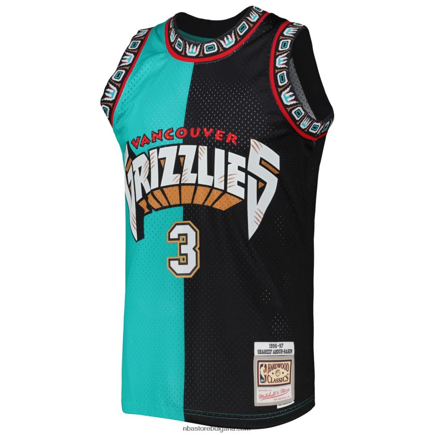 NBA JZ8F021834 vancouver grizzlies shareef abdur-rahim turquoise/black hardwood classics split swingman jersey