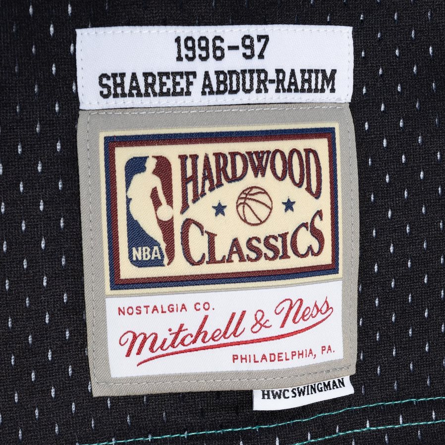 NBA JZ8F021834 vancouver grizzlies shareef abdur-rahim turquoise/black hardwood classics split swingman jersey