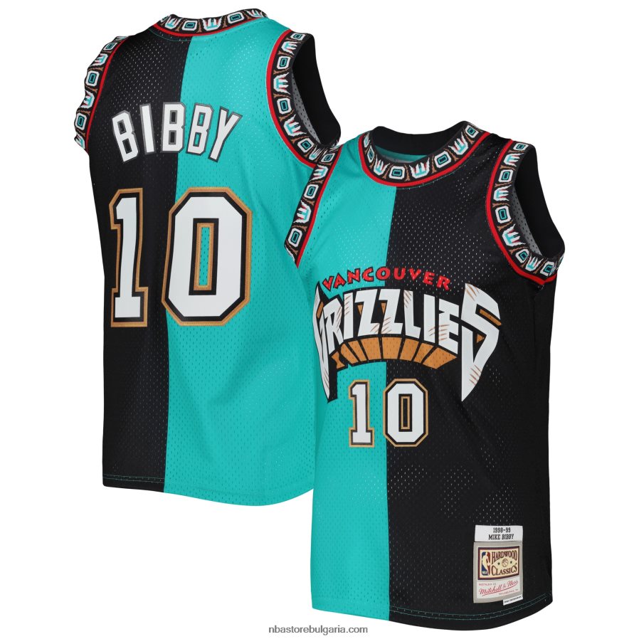 NBA JZ8F02403 vancouver grizzlies mike bibby тюркоазено/черно твърда дървесина класика сплит суингмен трико