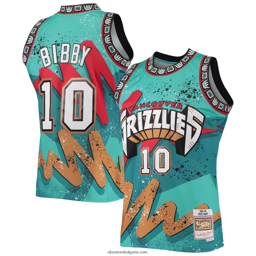 NBA JZ8F026814 vancouver grizzlies mike bibby mitchell & ness teal hardwood classics hyper hoops swingman фланелка