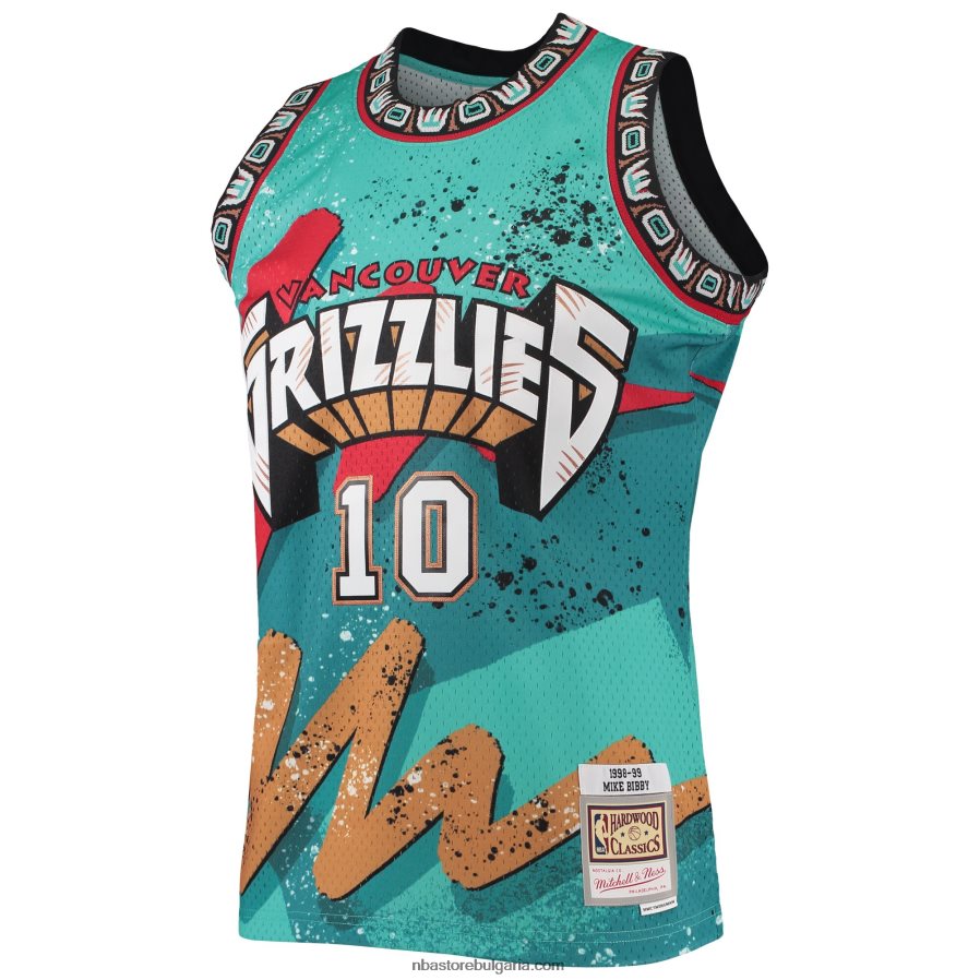 NBA JZ8F026814 vancouver grizzlies mike bibby mitchell & ness teal hardwood classics hyper hoops swingman фланелка