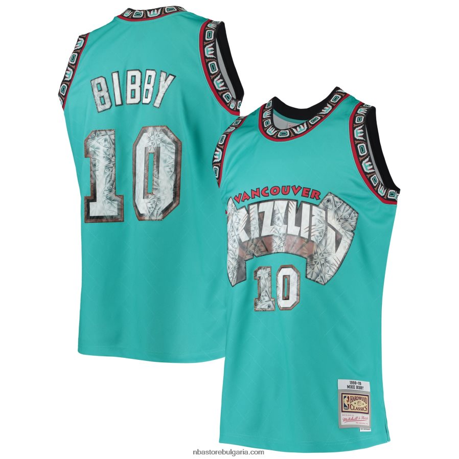 NBA JZ8F027056 vancouver grizzlies mike bibby тюркоазена класика от твърда дървесина 75th юбилей диамантена фланелка swingman