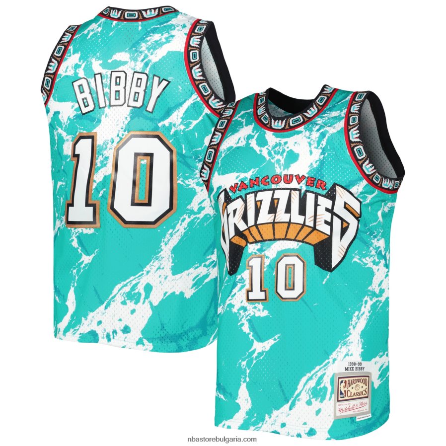 NBA JZ8F027461 vancouver grizzlies mike bibby mitchell & ness тюркоаз твърда дървесина класика мрамор суингмен фланелка