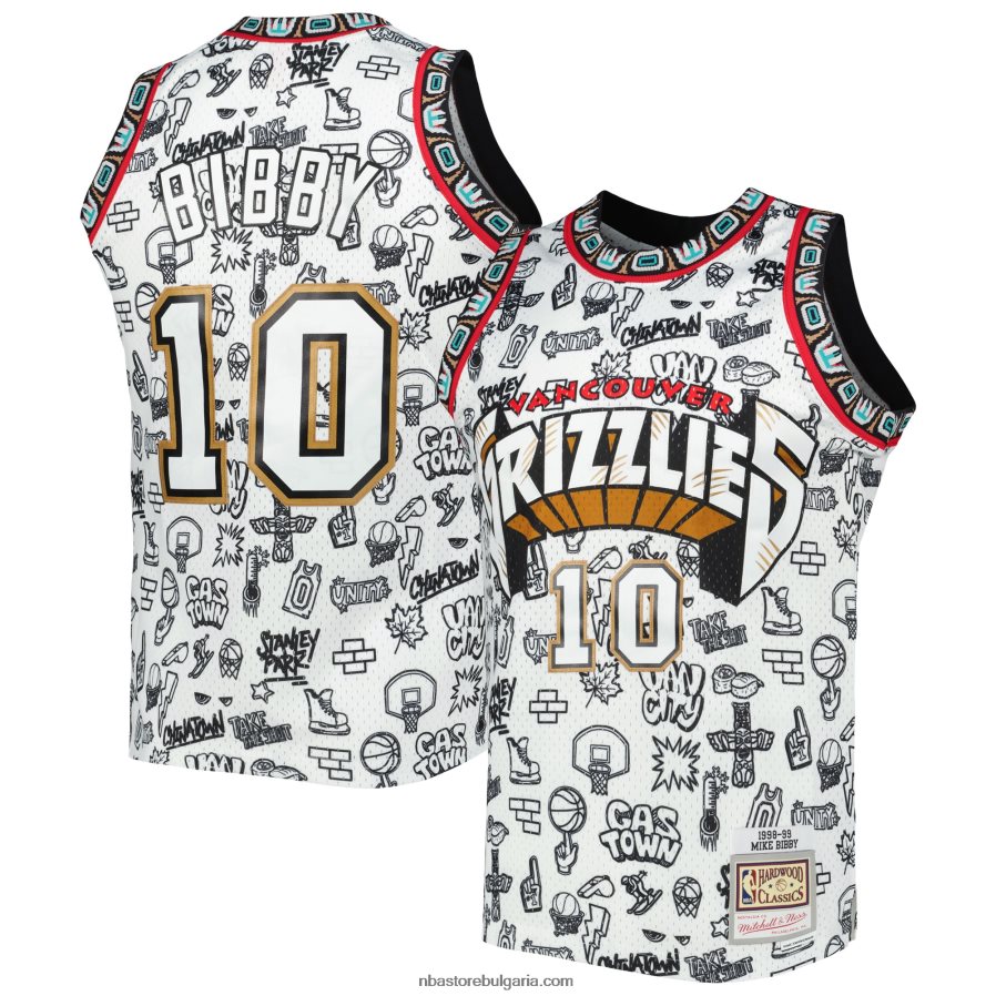NBA JZ8F027927 vancouver grizzlies mike bibby mitchell & ness бяла фланелка суингмен