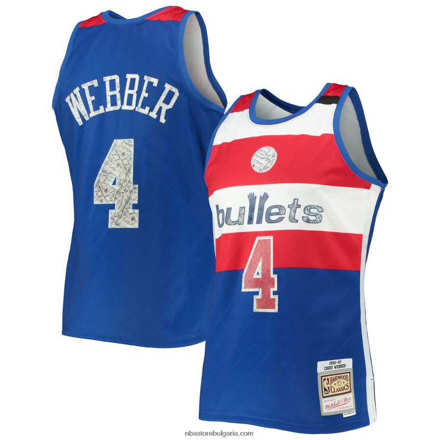 NBA JZ8F022181 washington bullets chris webber blue hardwood classics diamond swingman трико за 75-та годишнина