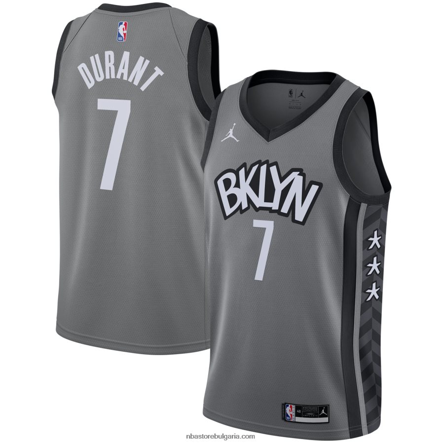 NBA JZ8F02330 Бруклин Нетс Кевин Дюрант Джордън марка сиво суингмен фланелка