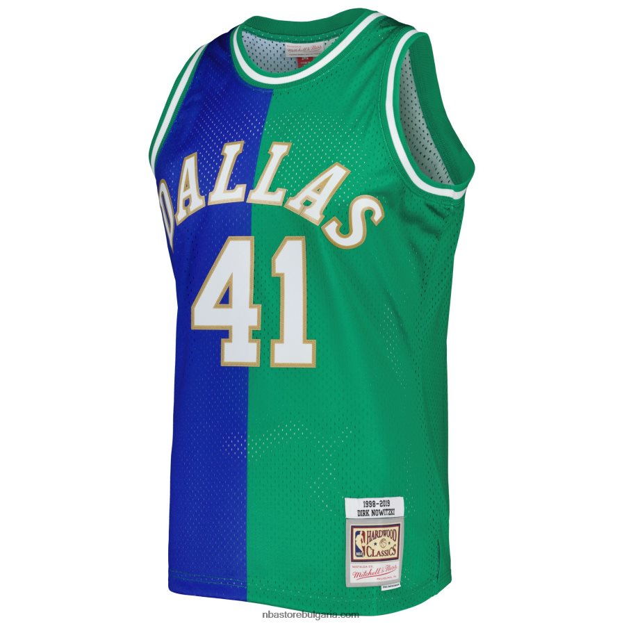 NBA JZ8F021198 dallas mavericks dirk nowitzki mitchell & ness blue/green hardwood classics split swingman фланелка