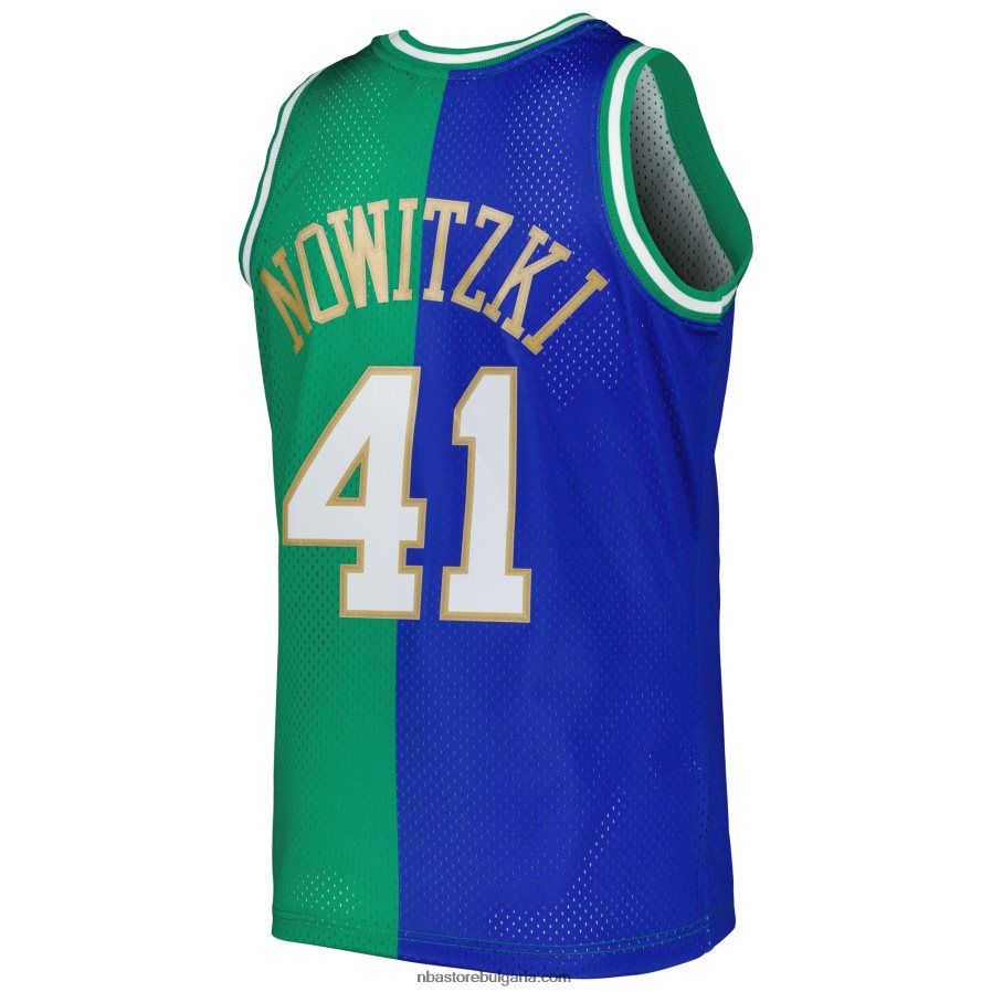 NBA JZ8F021198 dallas mavericks dirk nowitzki mitchell & ness blue/green hardwood classics split swingman фланелка