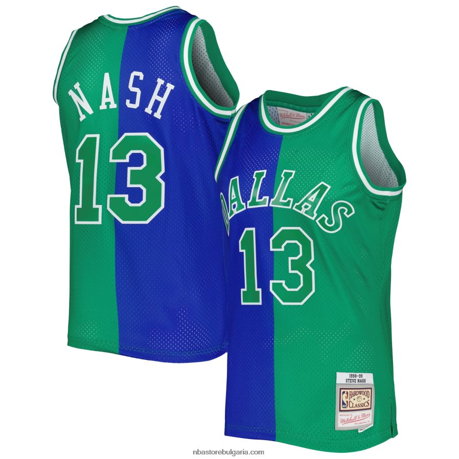 NBA JZ8F025852 dallas mavericks steve nash mitchell & ness blue/green hardwood classics split swingman фланелка