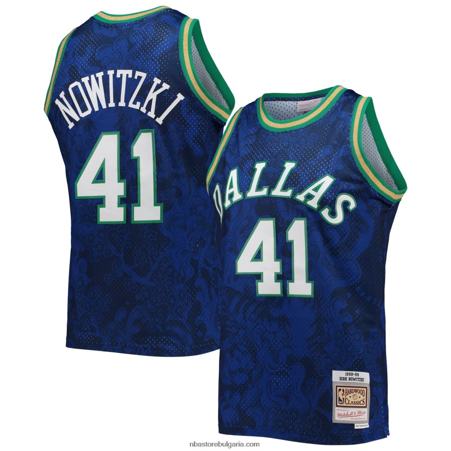 NBA JZ8F027951 dallas mavericks dirk nowitzki mitchell & ness blue hardwood classics лунна нова година swingman фланелка