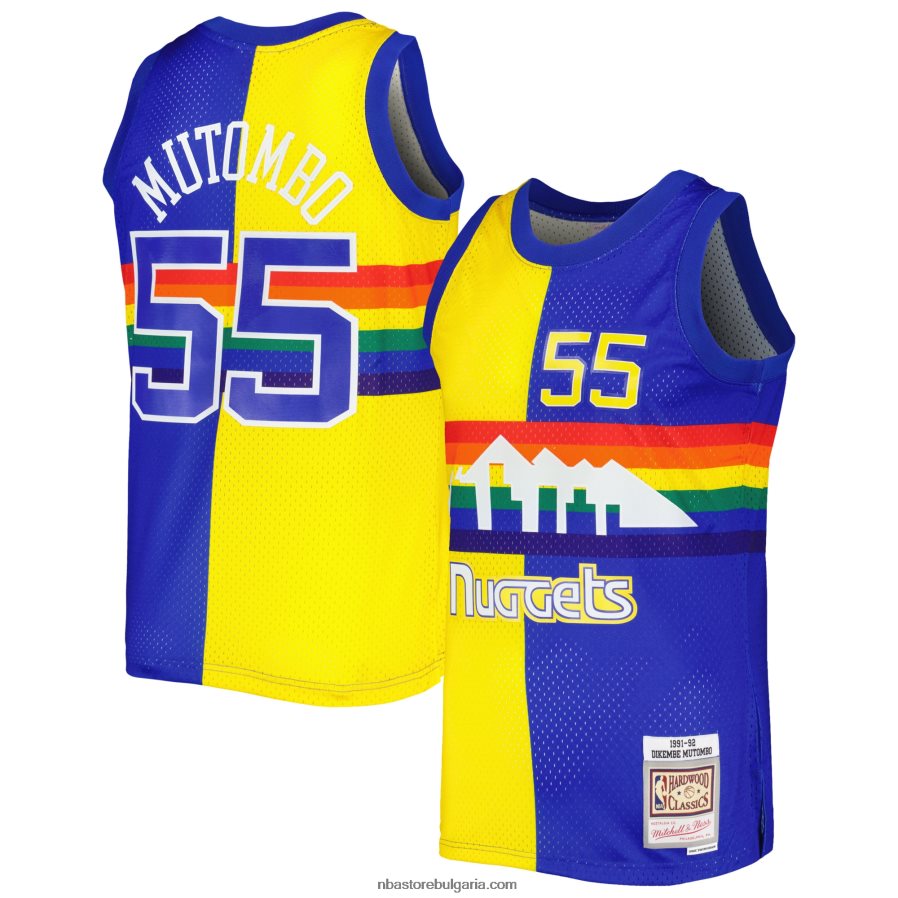 NBA JZ8F02235 denver nuggets dikembe mutombo mitchell & ness royal/gold hardwood classics split swingman фланелка