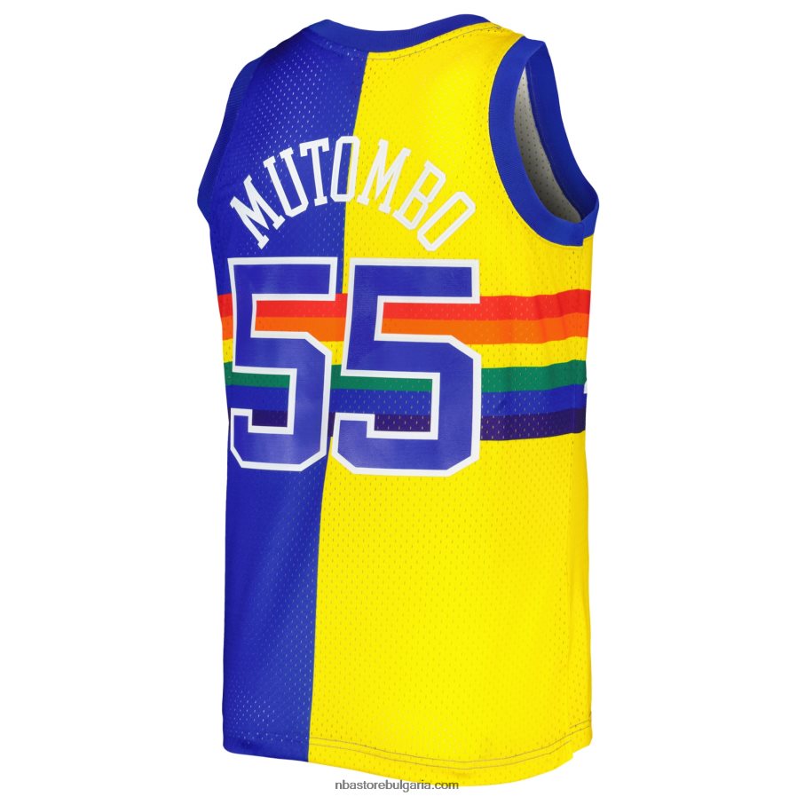 NBA JZ8F02235 denver nuggets dikembe mutombo mitchell & ness royal/gold hardwood classics split swingman фланелка
