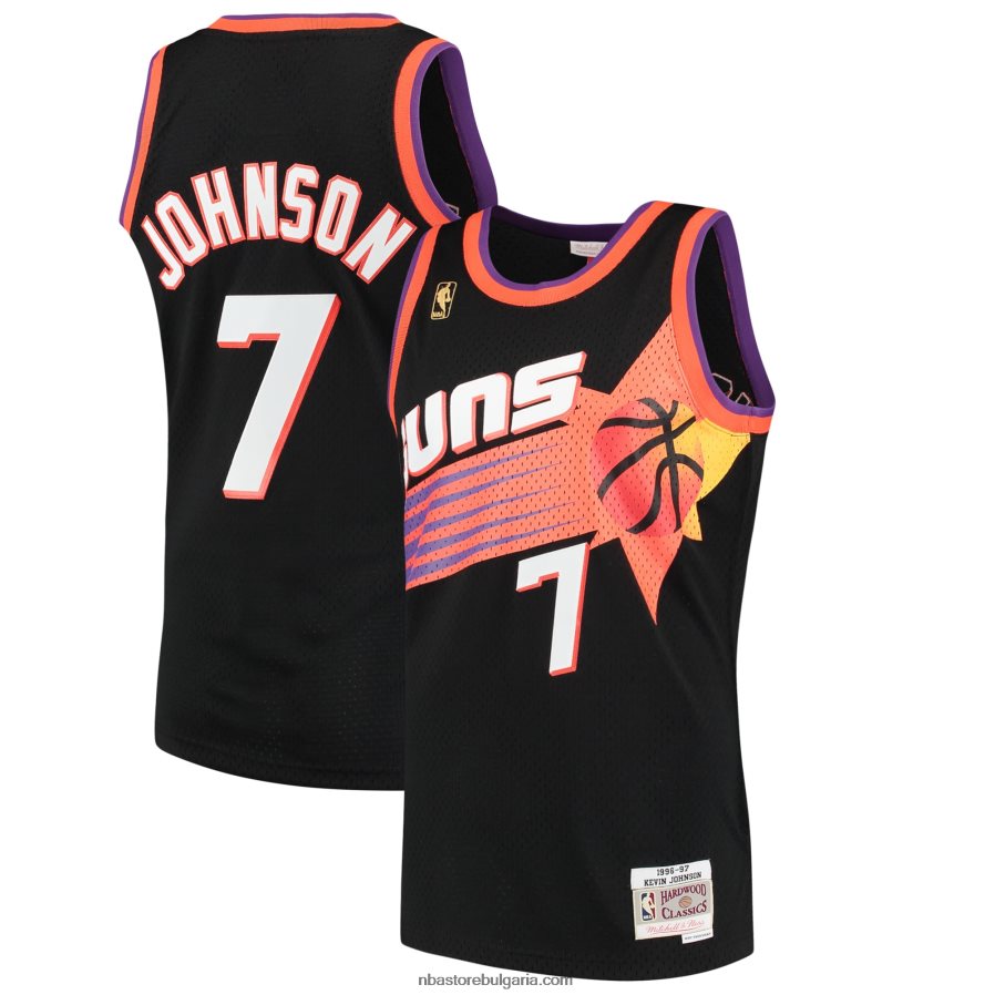 NBA JZ8F025352 феникс сънс кевин джонсън мичъл и нес черна твърда дървесина класика swingman фланелка