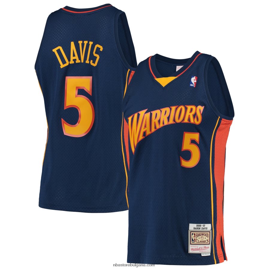 NBA JZ8F02714 Голдън Стейт Уориърс Барон Дейвис Мичъл и Нес флотска фланелка от твърда дървесина Swingman Player