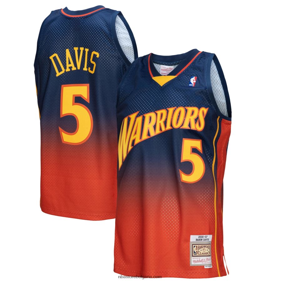 NBA JZ8F027261 golden state warriors baron davis navy/orange hardwood classics fadeaway swingman фланелка