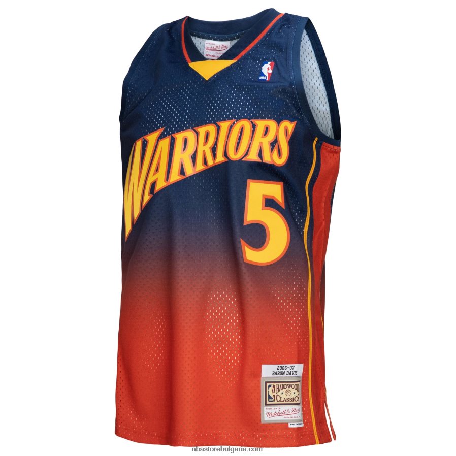 NBA JZ8F027261 golden state warriors baron davis navy/orange hardwood classics fadeaway swingman фланелка