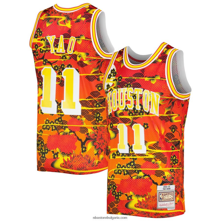 NBA JZ8F022815 Хюстън Рокетс Яо Минг Мичъл и Нес червена класика от твърда дървесина лунна нова година суингмен фланелка