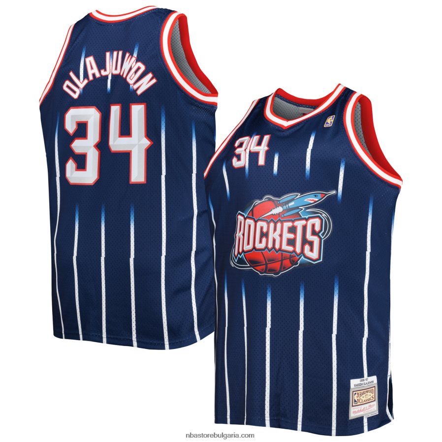 NBA JZ8F027576 houston rockets hakeem olajuwon mitchell & ness navy big & tall hardwood classics swingman фланелка