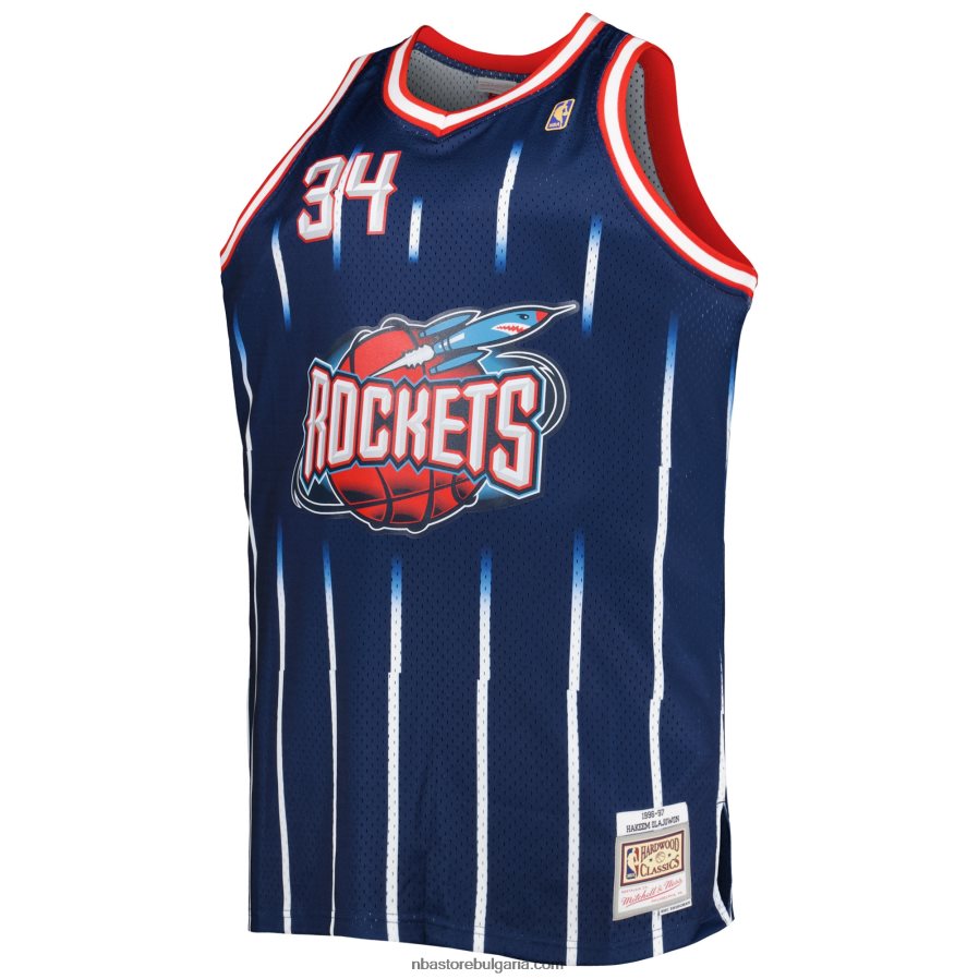 NBA JZ8F027576 houston rockets hakeem olajuwon mitchell & ness navy big & tall hardwood classics swingman фланелка