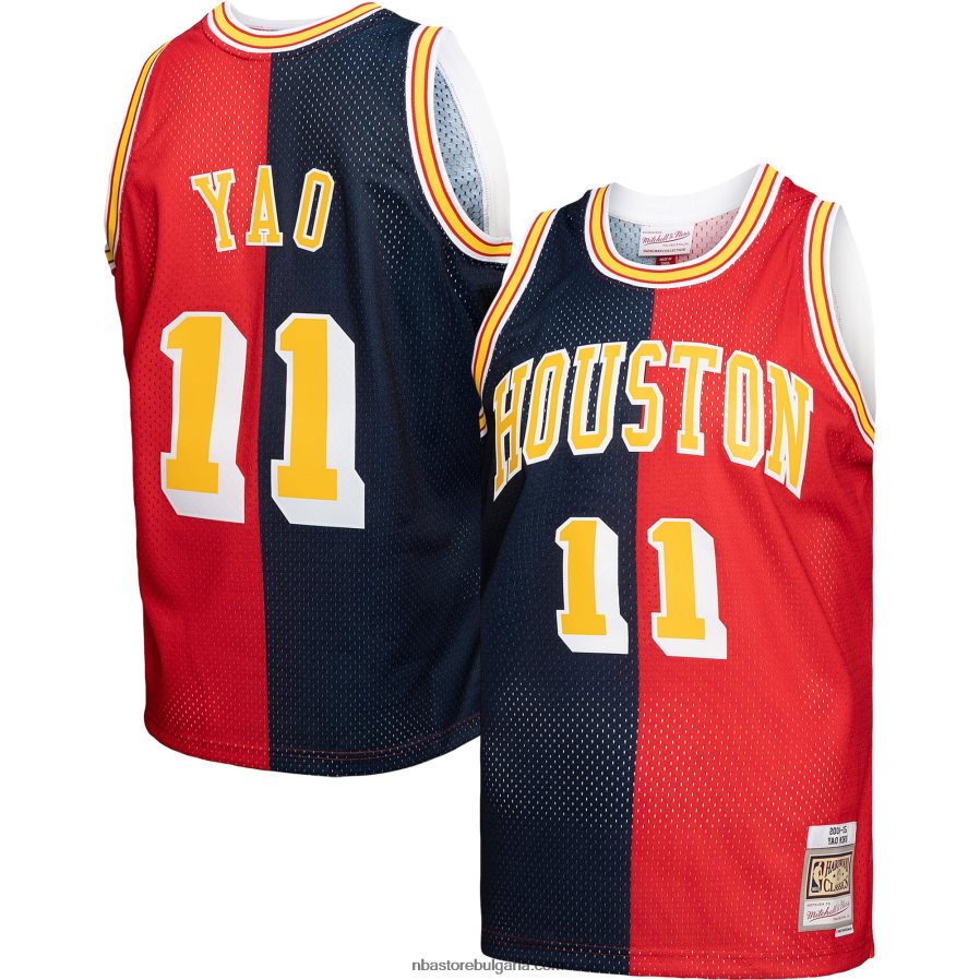 NBA JZ8F027804 houston rockets yao ming mitchell & ness navy/red hardwood classics сплит swingman трико