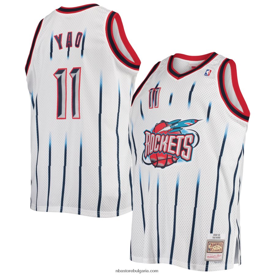 NBA JZ8F028410 хюстън рокетс yao ming mitchell & ness бяла голяма и висока твърда класическа фланелка swingman