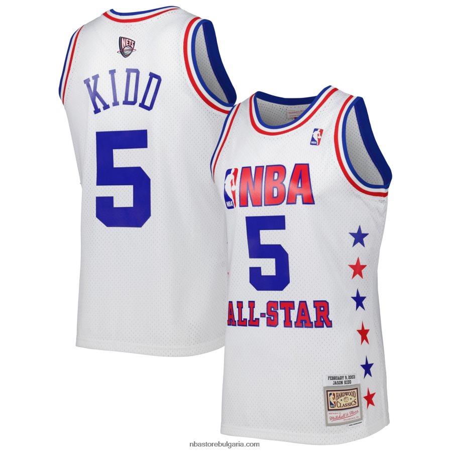 NBA JZ8F022889 Източна конференция Джейсън Кид Д Мичъл и Нес Уайт 2003 All Star Game Swingman Джърси