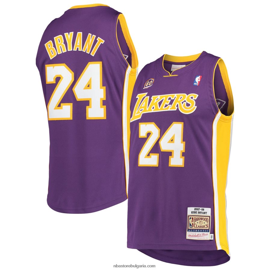 NBA JZ8F021009 Лос Анджелис Лейкърс Коби Брайънт Мичъл и Нес лилаво класическо дърво от 60-ти сезон автентично трико