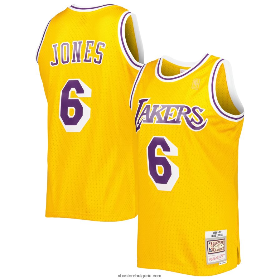 NBA JZ8F021213 mitchell & ness eddie jones gold los angeles lakers hardwood classics swingman фланелка