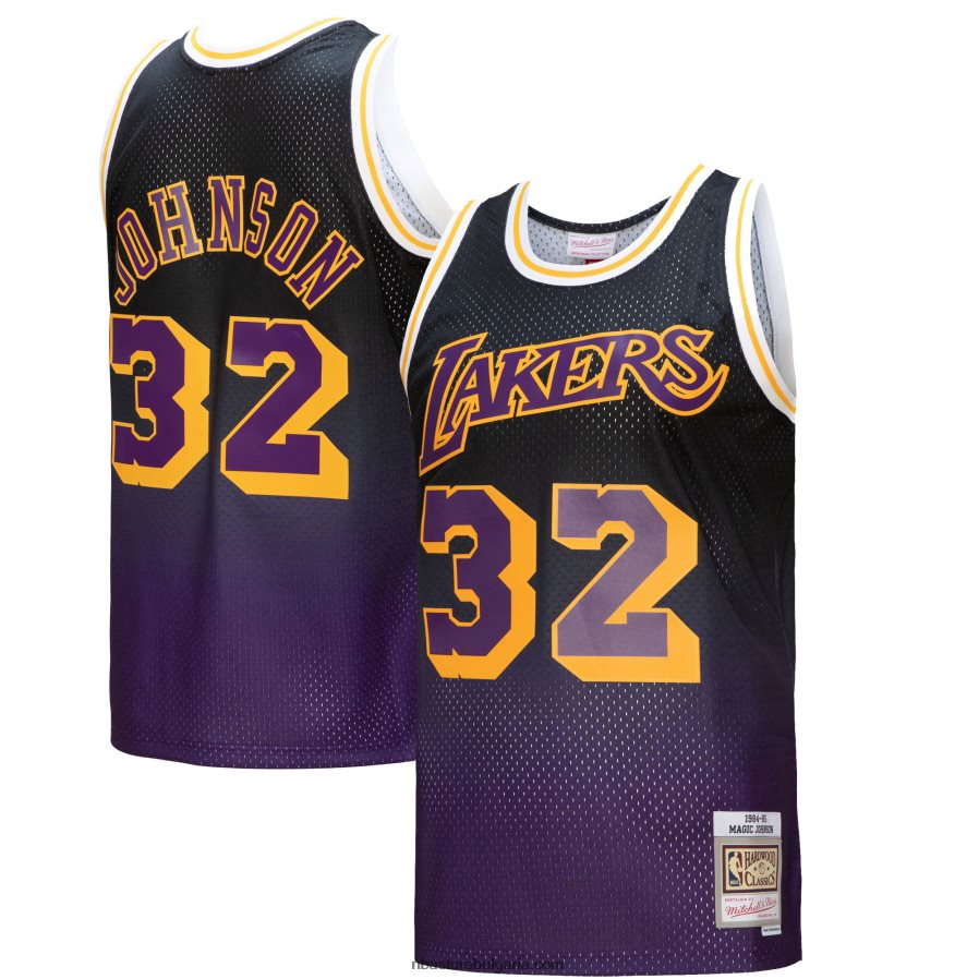 NBA JZ8F021500 los angeles lakers magic johnson purple/black hardwood classics fadeaway swingman player фланелка