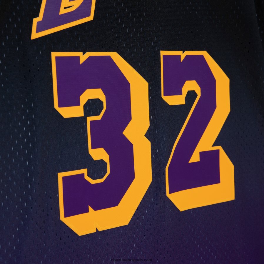 NBA JZ8F021500 los angeles lakers magic johnson purple/black hardwood classics fadeaway swingman player фланелка