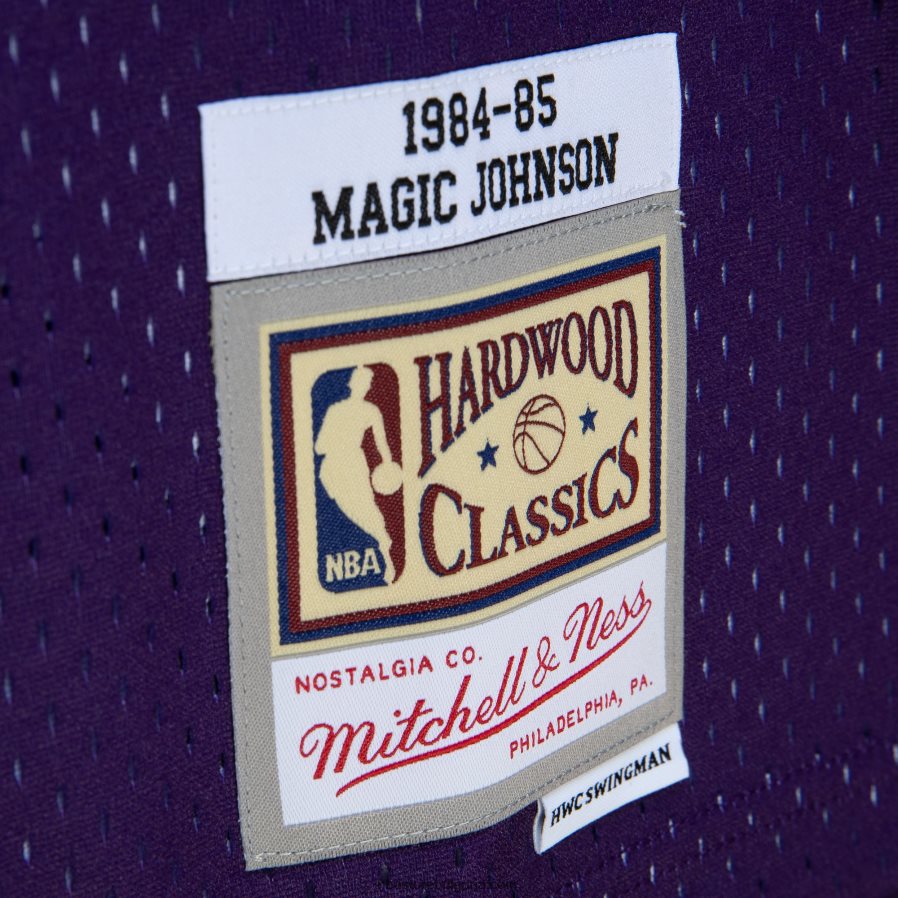 NBA JZ8F021500 los angeles lakers magic johnson purple/black hardwood classics fadeaway swingman player фланелка