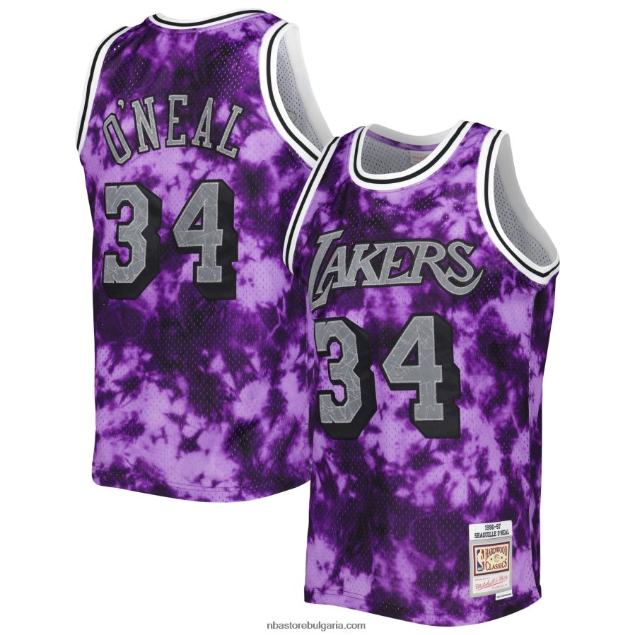 NBA JZ8F021620 лос анджелис лейкърс шакил о'нийл мичъл и нес лилаво галактика суингмен фланелка