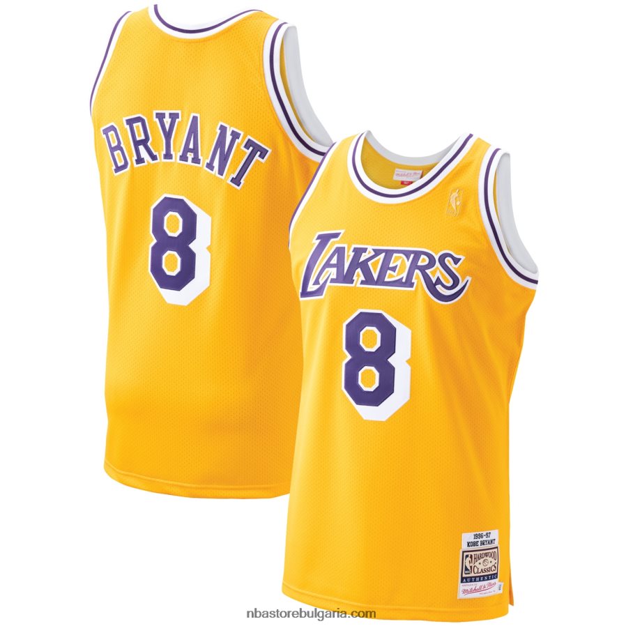 NBA JZ8F021703 Лос Анджелис Лейкърс Коби Брайънт Мичъл и Нес златна твърда класическа фланелка на играч