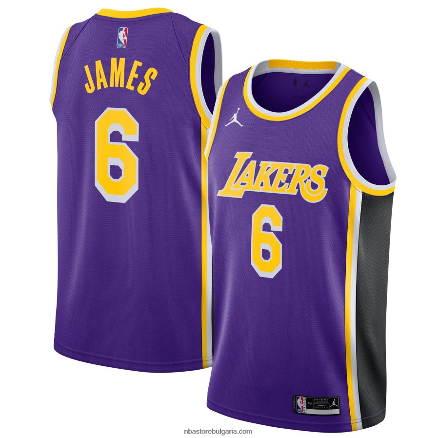 NBA JZ8F02179 Лос Анджелис Лейкърс Леброн Джеймс Джордан марка лилаво #6 фланелка на суингмен играч