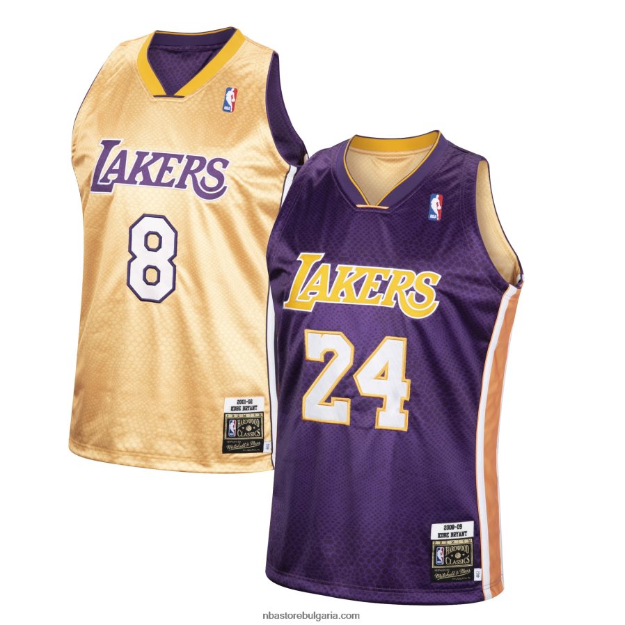 NBA JZ8F021924 Лос Анджелис Лейкърс Коби Брайънт Мичъл и Нес златно/лилаво автентично двустранно трико