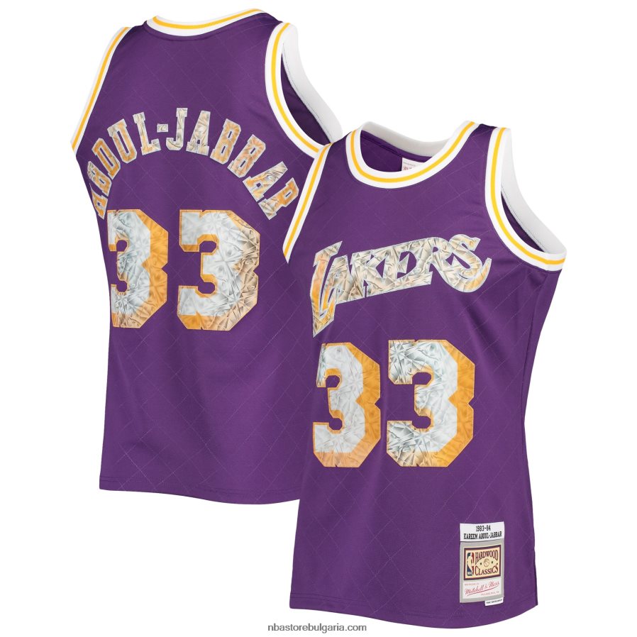 NBA JZ8F021944 Лос Анджелис Лейкърс Kareem Abdul-Jabbar лилаво твърдо дърво 75th юбилей диамантено фланелка swingman