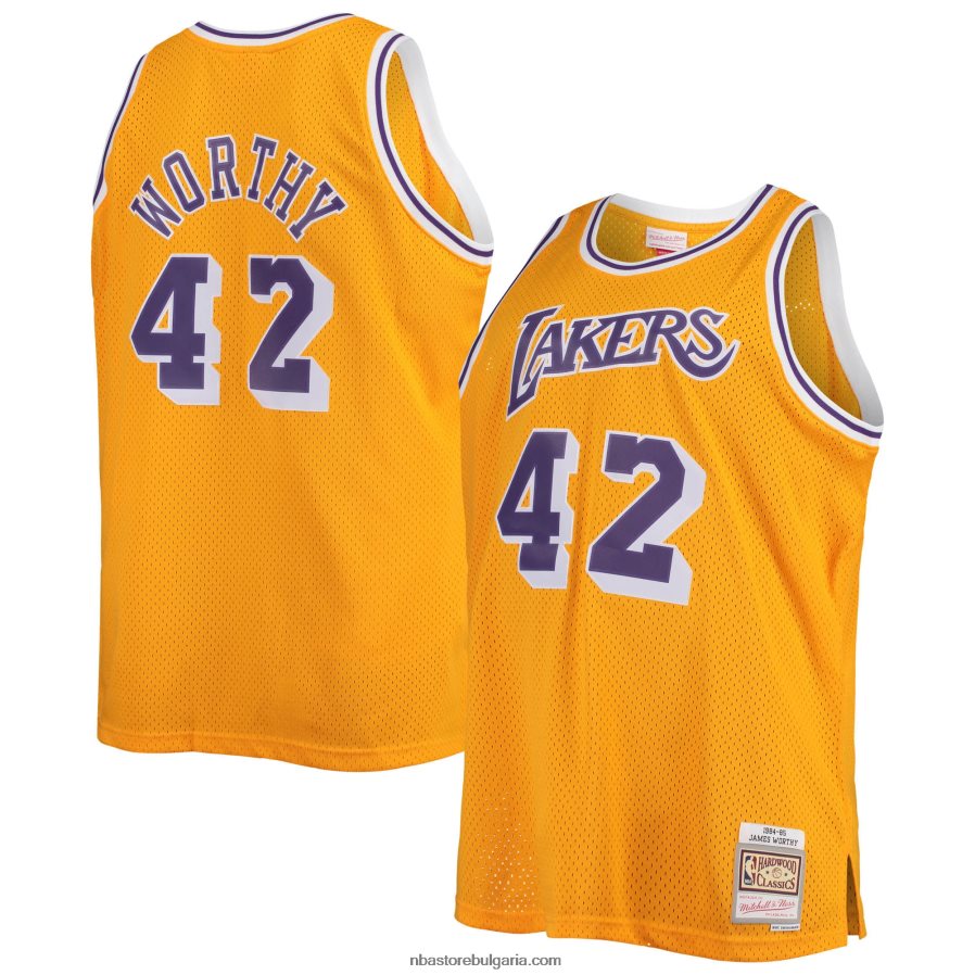 NBA JZ8F022065 Лос Анджелис Лейкърс Джеймс Уорди Мичъл и Нес злато голяма и висока твърда дървесина класика суингмен фланелка