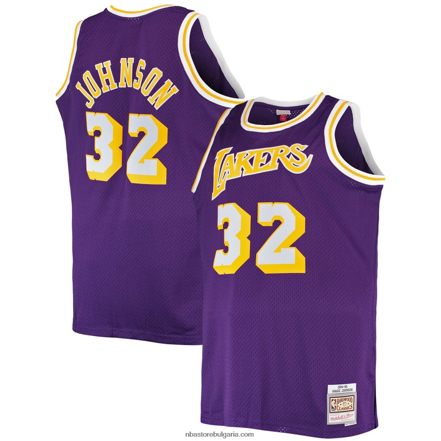 NBA JZ8F02246 los angeles lakers magic johnson mitchell & ness purple big & tall hardwood classics swingman фланелка