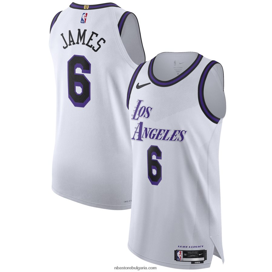 NBA JZ8F02261 лос анджелис лейкърс леброн джеймс nike бяла автентична фланелка