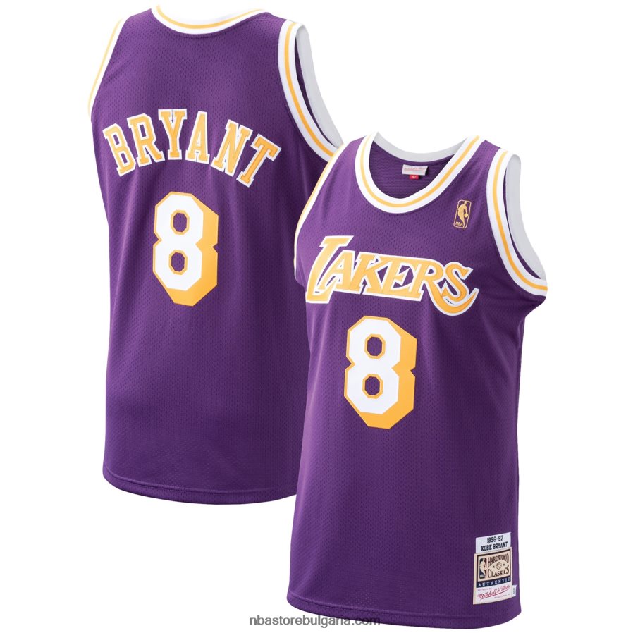 NBA JZ8F022729 Лос Анджелис Лейкърс Коби Брайънт Мичъл и Нес лилаво класическо дърво от автентична фланелка на играч