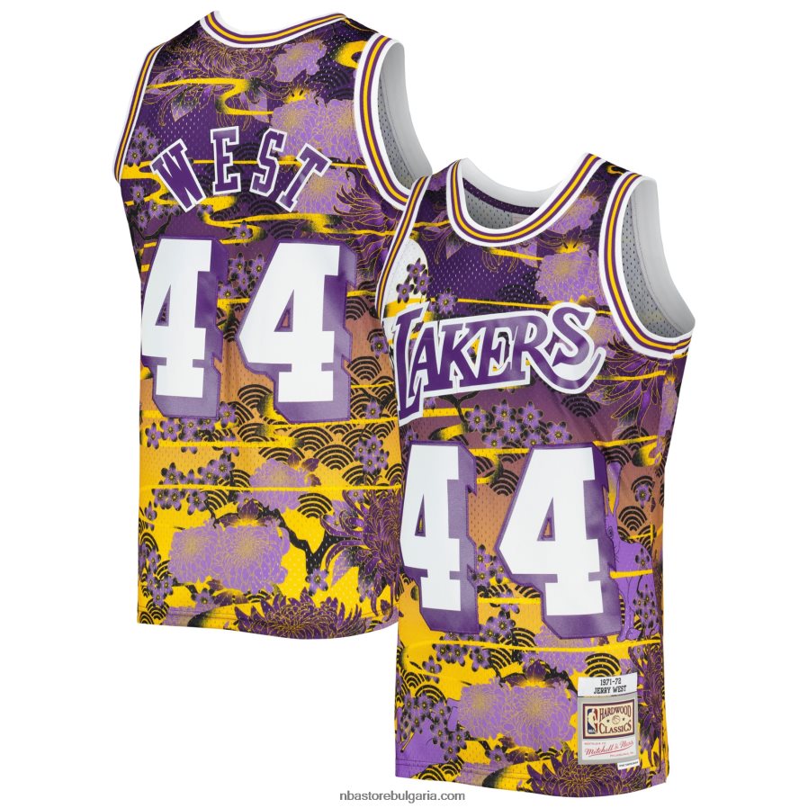NBA JZ8F022855 Лос Анджелис Лейкърс Джери Уест лилаво от твърда дървесина класика лунна нова година суингмен фланелка