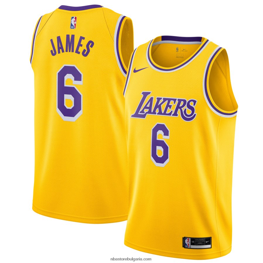NBA JZ8F0233 лос анджелис лейкърс леброн джеймс nike gold #6 swingman играч фланелка