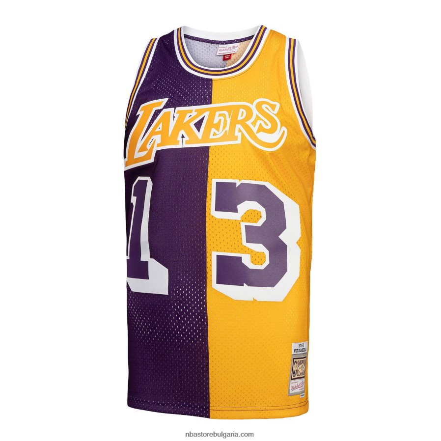 NBA JZ8F024704 Лос Анджелис Лейкърс Wilt Chamberlain purple/gold hardwood classics 1971-72 split swingman фланелка