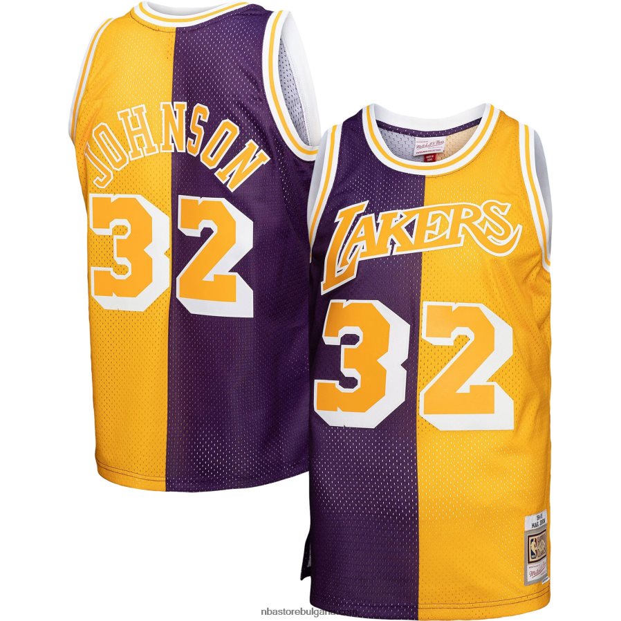NBA JZ8F024758 Лос Анджелис Лейкърс лилаво/златно голямо и високо класическо дърво от твърда дървесина 1984-85 сплит трико