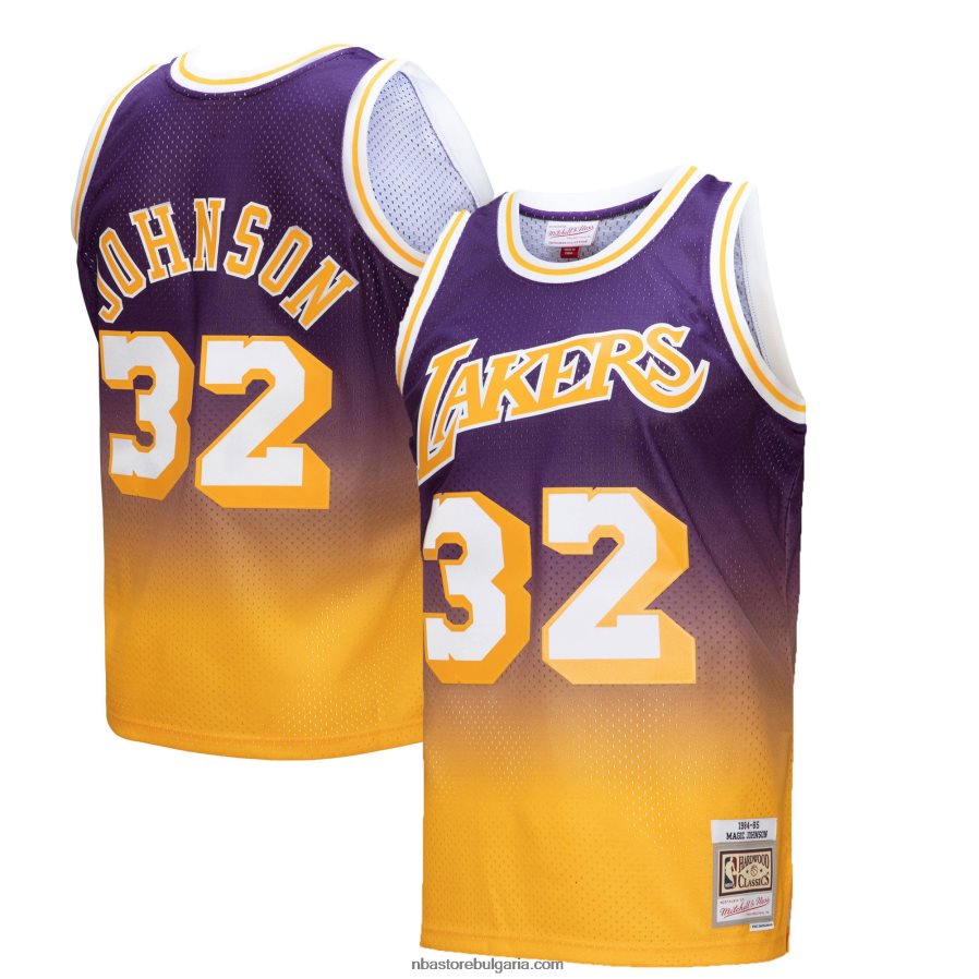 NBA JZ8F02525 лос анджелис лейкърс магия джонсън златно/лилаво класика от твърда дървесина fadeaway swingman играч фланелка