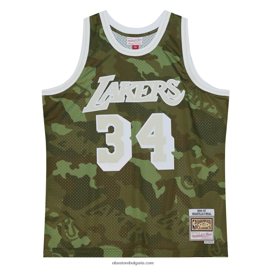 NBA JZ8F025351 los angeles lakers shaquille o\'neal camo hardwood classics призрачно зелено суингмен фланелка