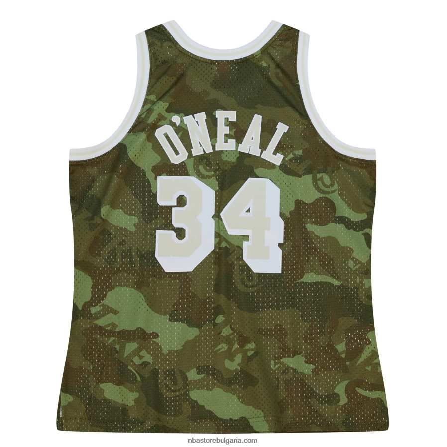 NBA JZ8F025351 los angeles lakers shaquille o\'neal camo hardwood classics призрачно зелено суингмен фланелка