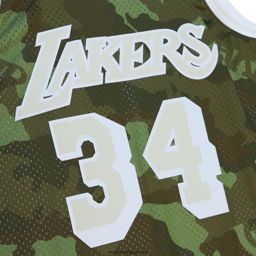 NBA JZ8F025351 los angeles lakers shaquille o\'neal camo hardwood classics призрачно зелено суингмен фланелка