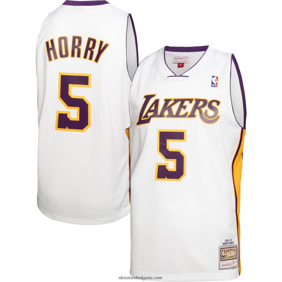 NBA JZ8F025607 Лос Анджелис Лейкърс Робърт Хори Мичъл и Нес бяла твърда дървесина класика суингмен фланелка